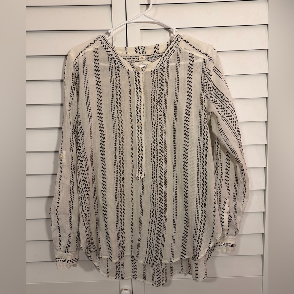 LOFT Cream and Black Patterned Blouse